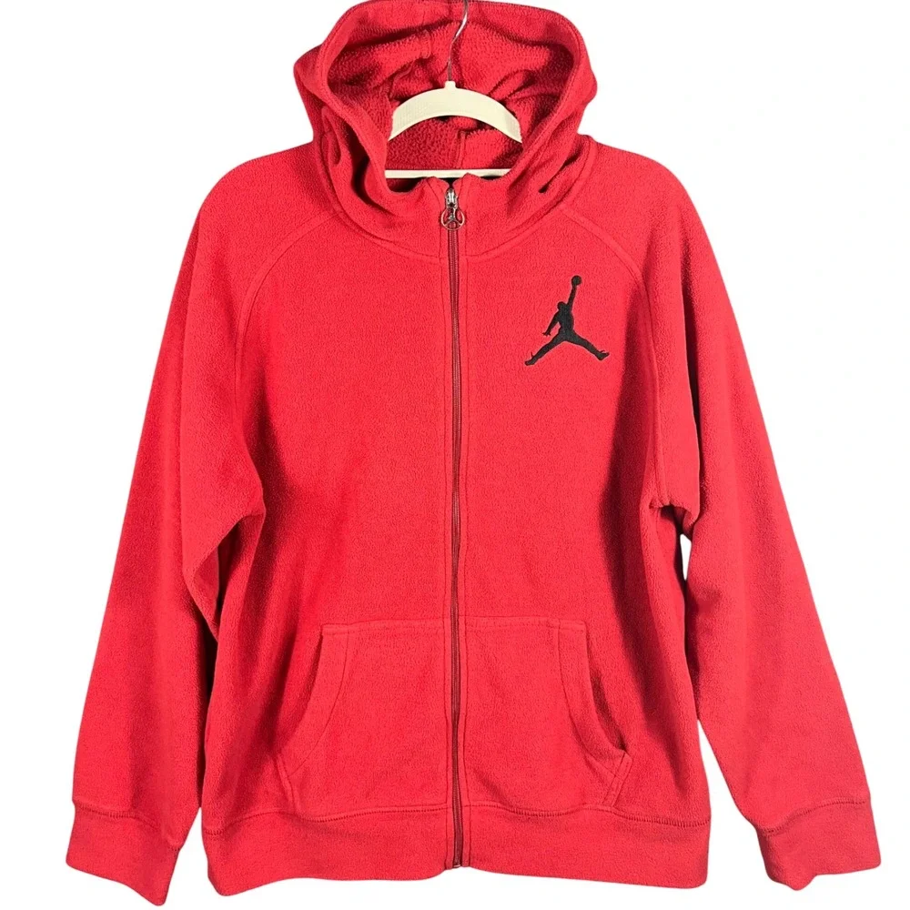 Jordan Full Zip Fleece Hoodie Youth XL/ Men M Red Jumpman Logo Athletic Jacket